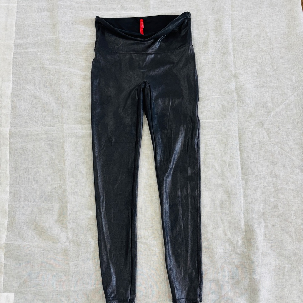 Spanx Ready To Wow Faux Leather Ankle Leggings Black Womens Size L